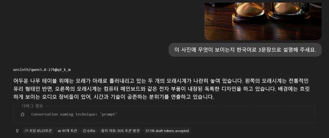 unsloth 파일이 모래시계 사진을 설명한 답