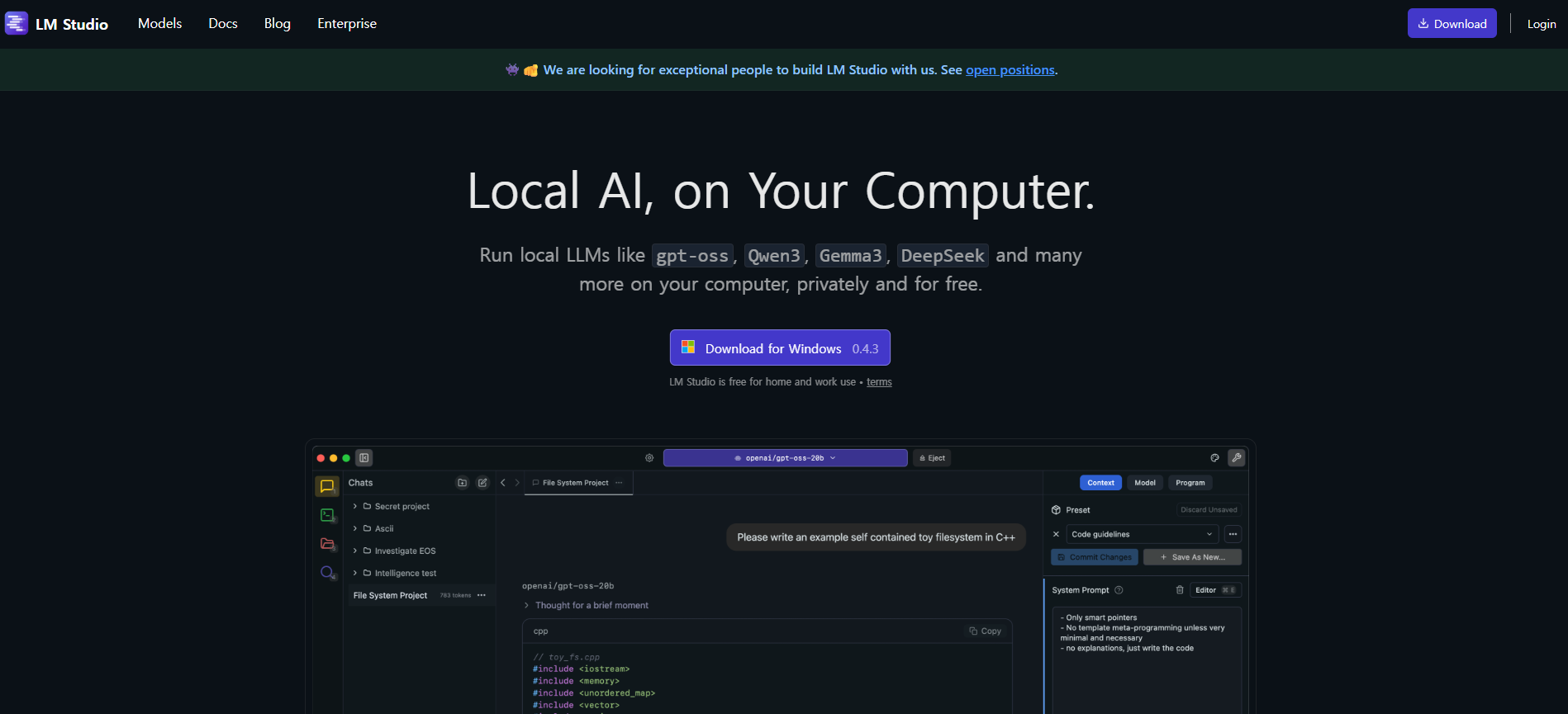 LM Studio 메인 홈페이지