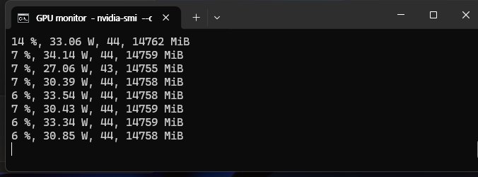기본 설정에서 글을 쓰는 동안 GPU 사용률 6~7%, 전력 약 30W