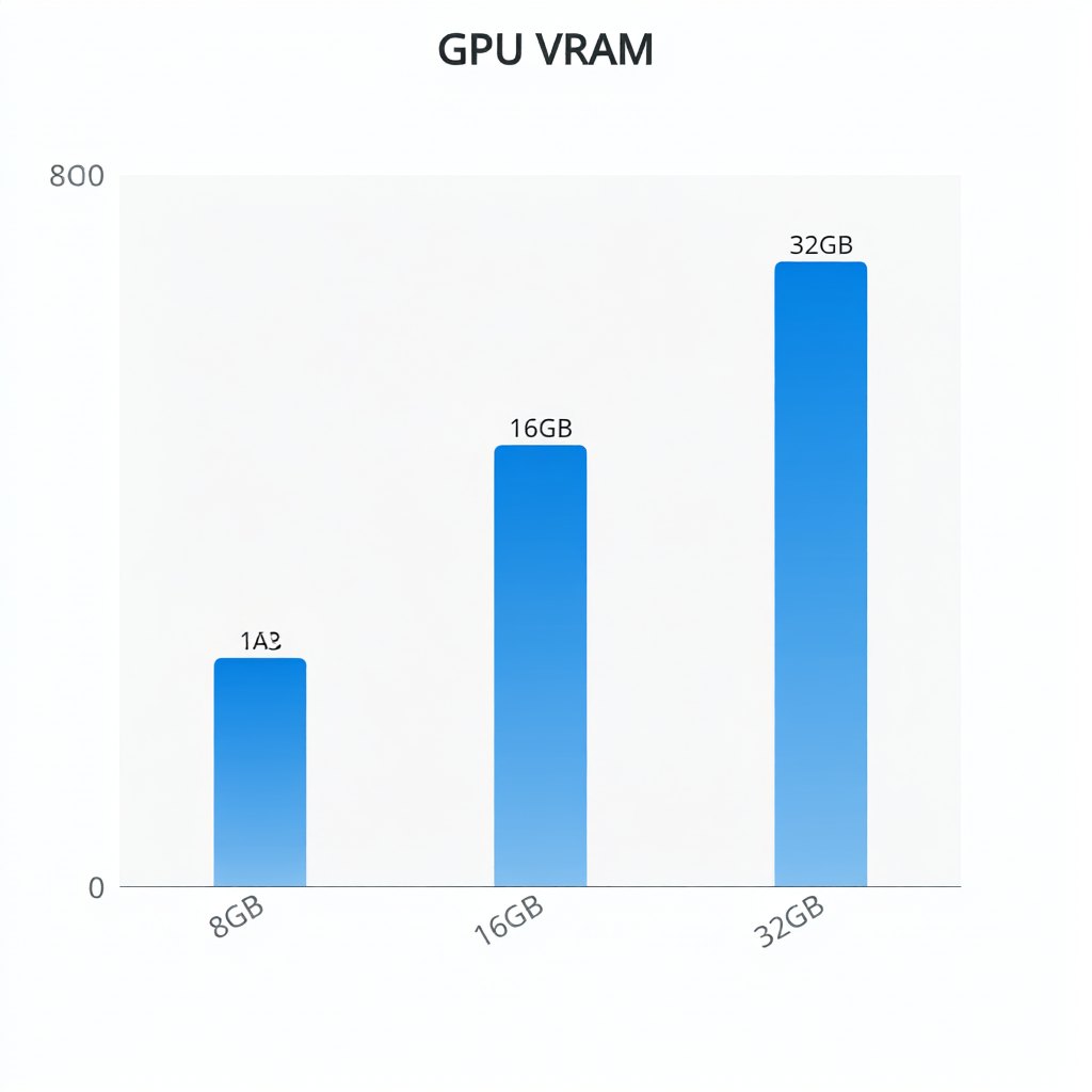 GPU VRAM 제목의 막대그래프. 8GB, 16GB, 32GB 막대가 차례로 높아지지만 첫 막대 위 숫자가 1A3으로 잘못 나왔다