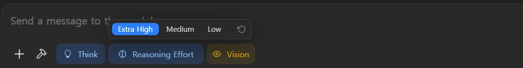 LM Studio 채팅 입력창의 Reasoning Effort 선택 메뉴