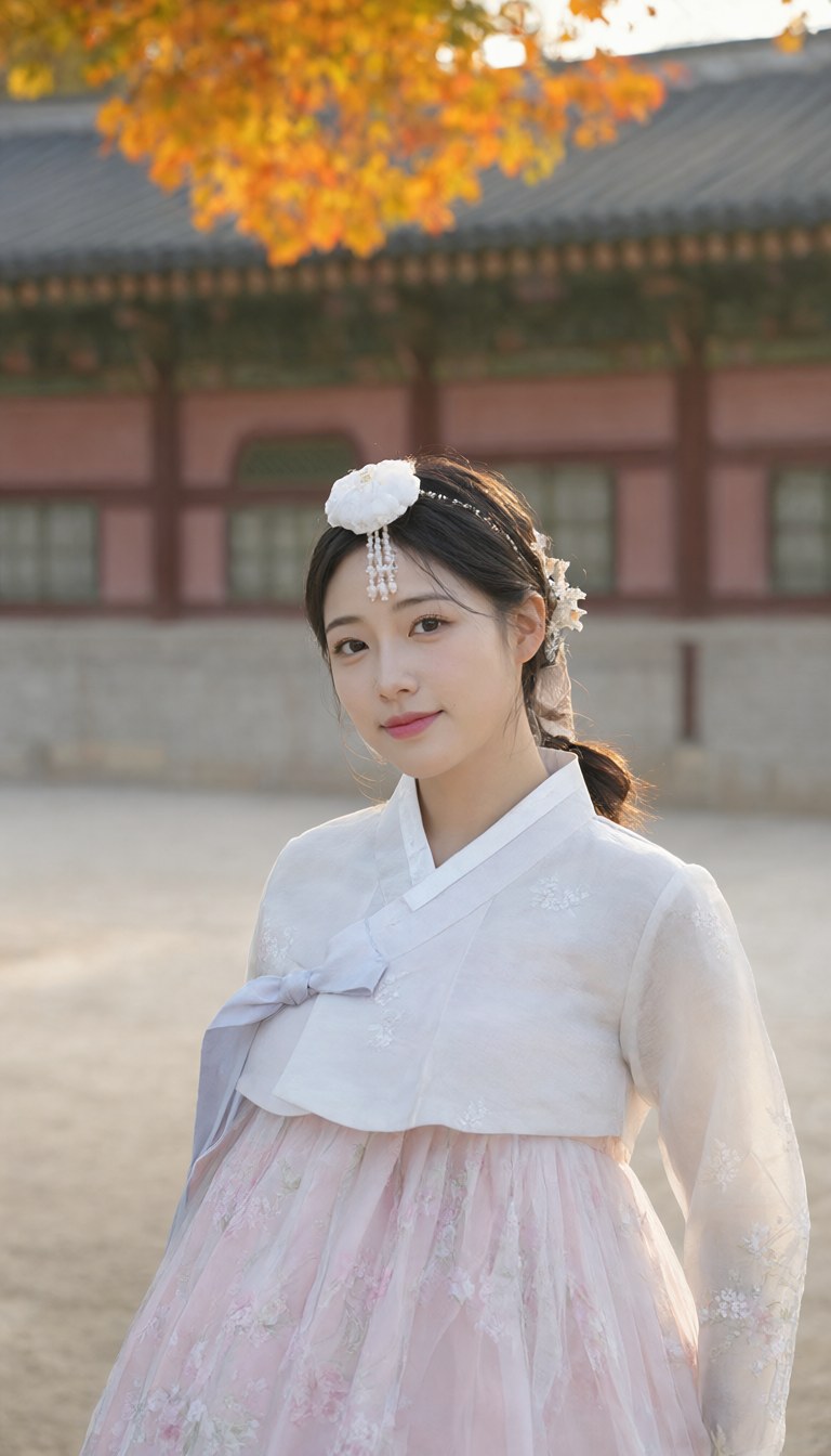 가을 궁궐의 한복 인물 — Qwen-Image-2.1로 만든 이미지